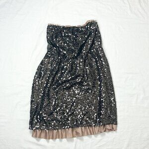 DKNY Jeans Size 16W Purple Sequins Strapless Bandeau Bodycon Dress Ruffles EUC